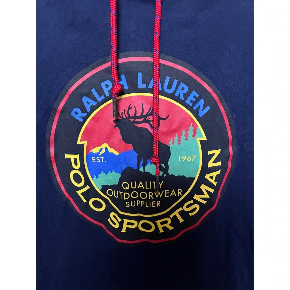 Polo Ralph Lauren Sportsman‎ Tshirt Hoodie Blue Graphic Print Size M Retro